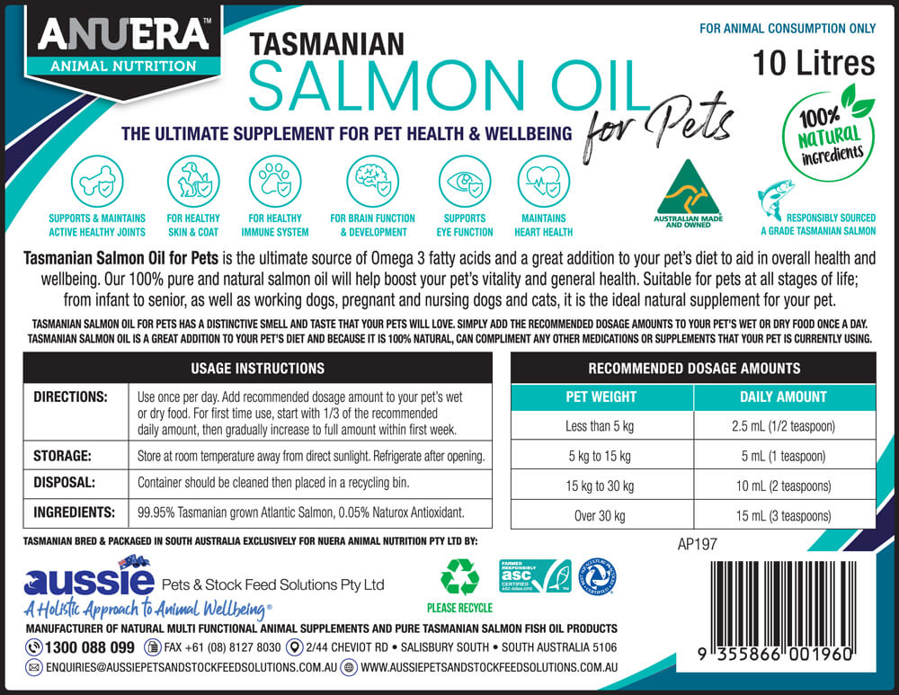 ANUERA Tasmanian Salmon Oil for Pets 10 Litres