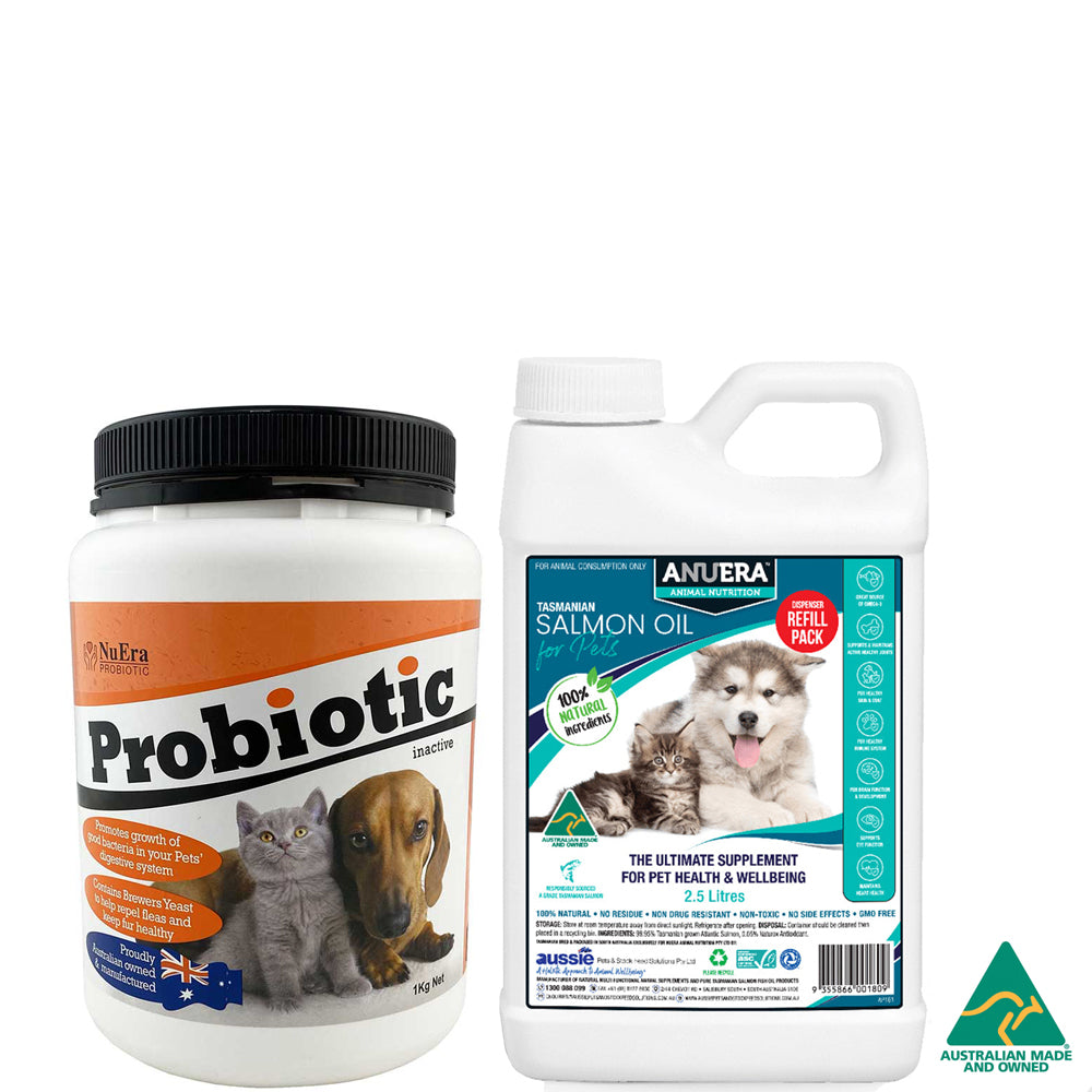 ANUERA Complete Health Pack for Pets 1kg Probiotic + 2.5 Litres Salmon Oil