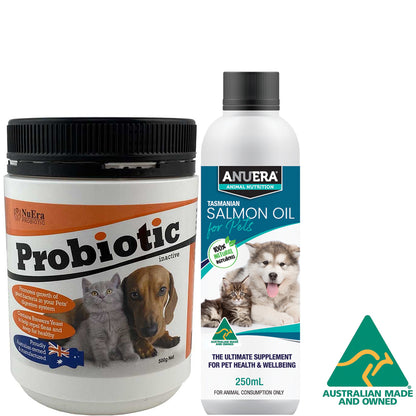 ANUERA Complete Health Pack for Pets 500g Probiotic + 250ml Salmon Oil