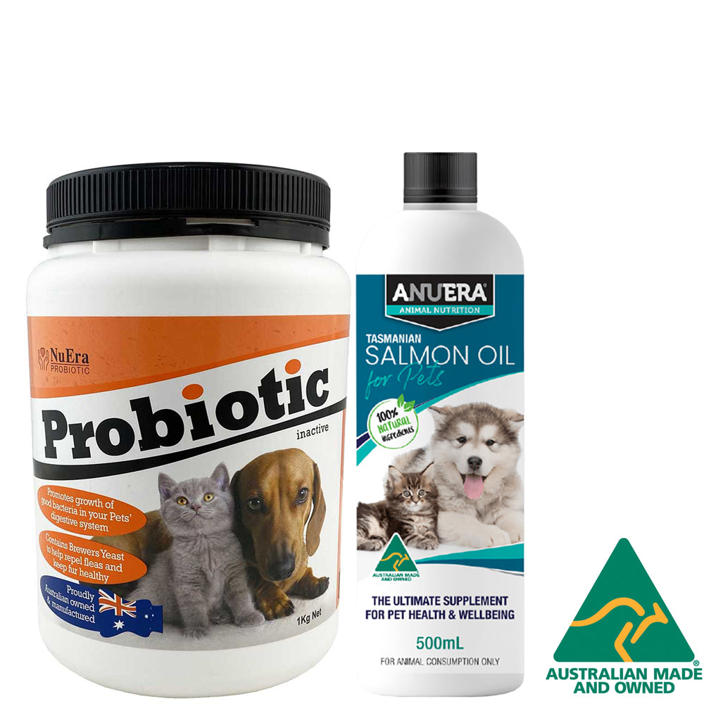 ANUERA Complete Health Pack for Pets 1kg Probiotic + 500ml Salmon Oil