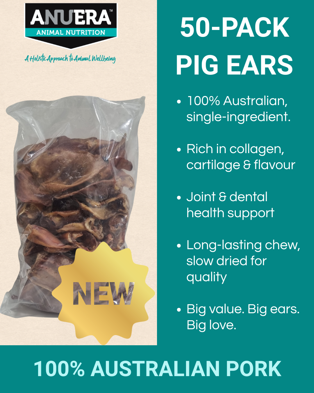 Bulk Pack 50 X-Large Dehydrated Pig Ears